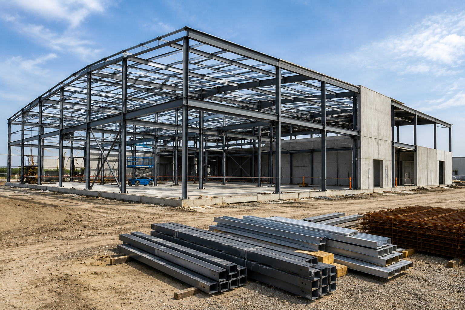 Commercial construction project showing structural framing before completion